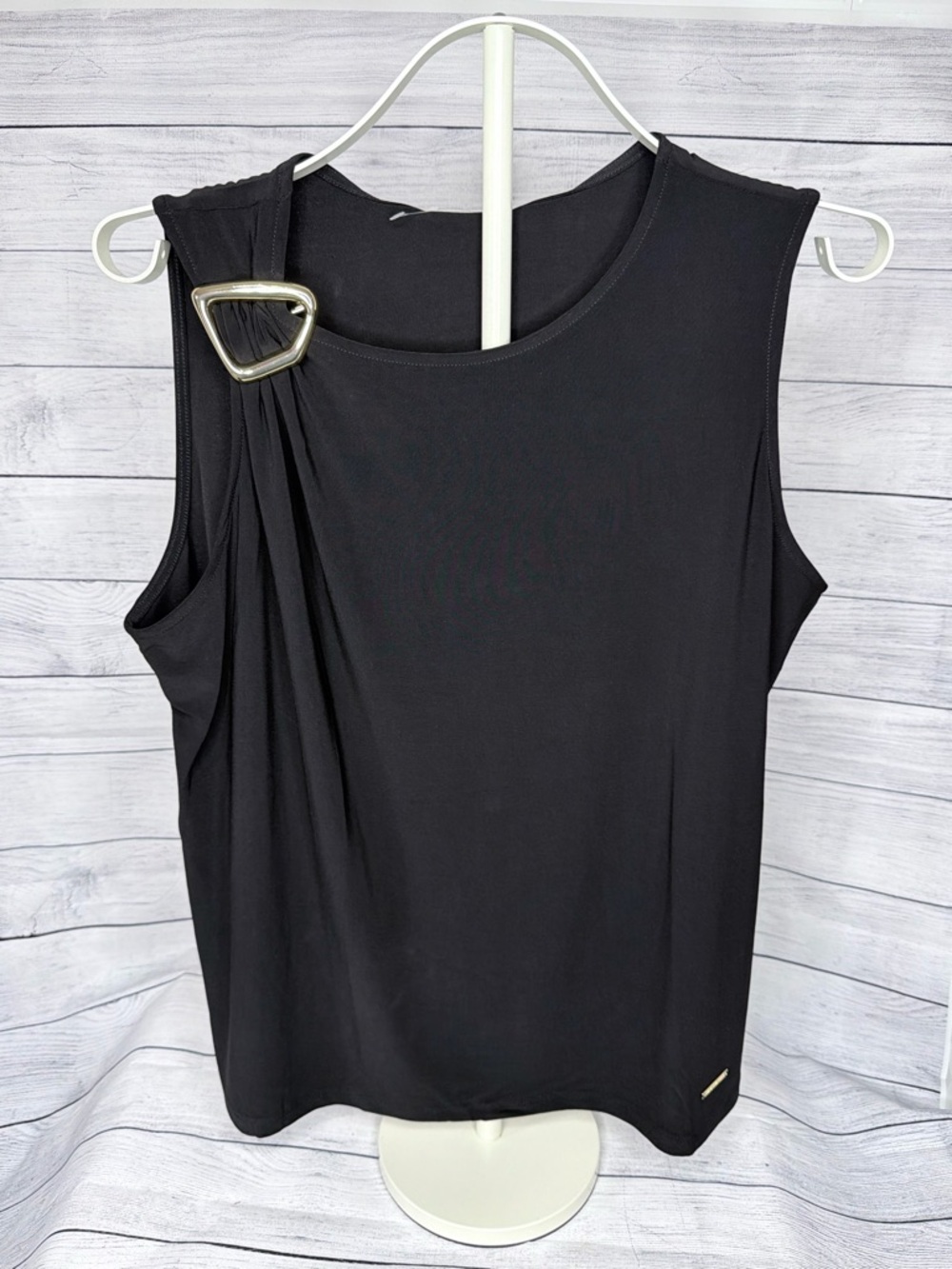 Nine West Black Sleeveless Tank with Silver Buckle Accent